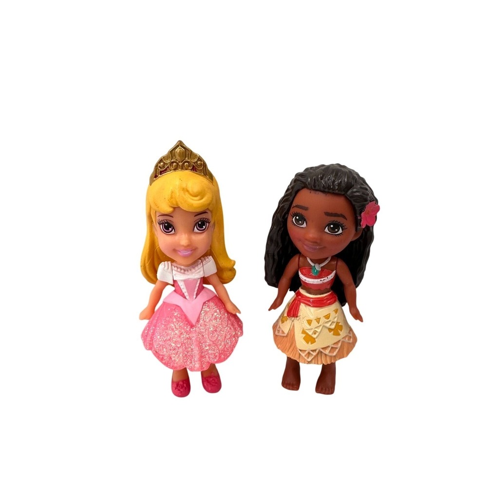 Disney Princess Moana & Aurora Mini Dolls 3.5 Inches Tall Collectible Figures a